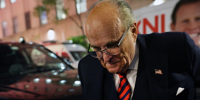 Rudy Giuliani appears in support of his son, New York Republican gubernatorial primary candidate Andrew Giuliani, at an election night watch party in Manhattan on June 28, 2022, in New York City. Andrew Giuliani lost to Rep. Lee Zeldin, R-N.Y., who will take on Democratic Gov. Kathy Hochul this fall. 