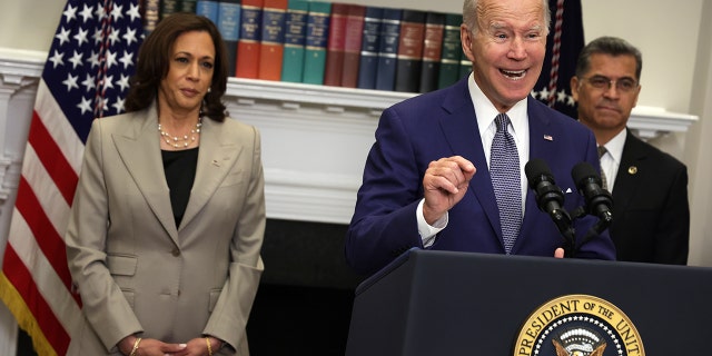 President Biden delivers remarks on reproductive rights with Vice President Kamala Harris, and Secretary of Health and Human Services Xavier Becerra at the White House on July 8, 2022.