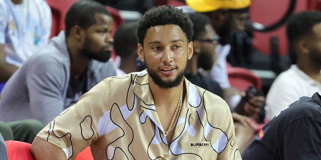 Ben Simmons, of the Brooklyn Nets, attends a game between the Nets and the Philadelphia 76ers during the 2022 NBA Summer League at the Thomas & Mack Center on July 10, 2022 in Las Vegas. 