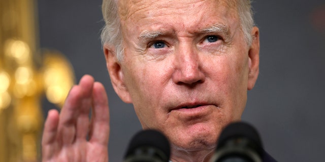 U.S. President Joe Biden gestures as he delivers remarks on the Inflation Reduction Act of 2022 in the State Dining Room of the White House on July 28, 2022 in Washington, DC.  subsidies. 