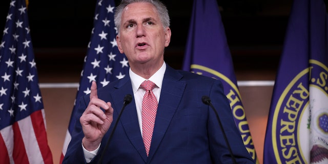 House Minority Leader Kevin McCarthy, R-Calif., answers questions during a press conference at the U.S. Capitol on July 29, 2022, in Washington, DC. 