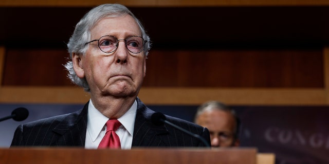 Senate Minority Leader Mitch McConnell, R-KY, speaks at a news conference following the weekly Senate Republican Caucus meeting in the U.S. Capitol Building on Aug. 2, 2022 in Washington.