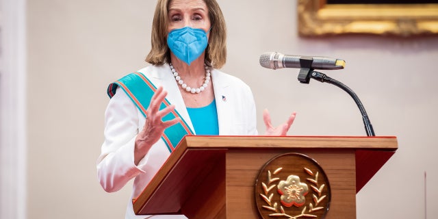 TAIPEI, TAIWAN: House Speaker Nancy Pelosi (D-CA) speaks after receiving the Order of the Auspicious Clouds with Special Grand Cordon, Taiwan's highest civilian honor.