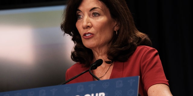 New York Gov. Kathy Hochul speaks at a news conference on August 03, 2022, in New York City. 