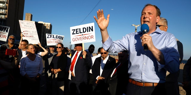 Republican gubernatorial candidate Lee Zeldin speaks during his "Save New York" rally in Brighton Beach on August 03, 2022 in Brooklyn, New York City. 