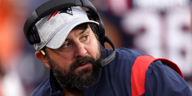 Senior Football Advisor Matt Patricia of the New England Patriots looks on during the preseason game between the New York Giants and the New England Patriots at Gillette Stadium on August 11, 2022 in Foxborough, Massachusetts.