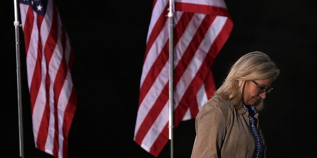Rep. Liz Cheney departs after speaking to supporters during a primary night event on Aug. 16, 2022, in Jackson, Wyoming.