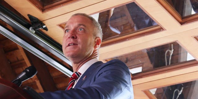 Rep.  Sean Patrick Maloney, DN.Y., speaks at a press conference on the Inflation Reduction Act at Glynwood Boat House on August 17, 2022 in Cold Spring, New York.