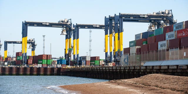 The port of Felixstowe is deserted as an eight day strike, called by the UNITE trade union begins over pay on August 21, 2022 in Felixstowe, England.