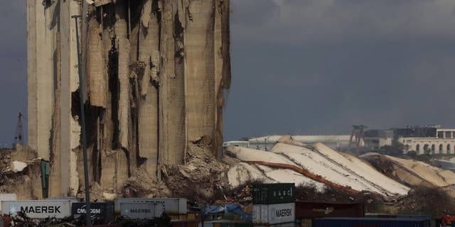 General view showing the collapsed northern section of the silo in the Port of Beirut, Beirut, Lebanon, 23 August 2022.