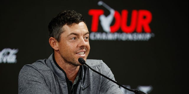 Rory McIlroy, of Northern Ireland, speaks during a press conference prior to the TOUR Championship at East Lake Golf Club on August 24, 2022 in Atlanta. 