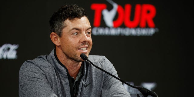 Rory McIlroy, of Northern Ireland, speaks during a press conference prior to the TOUR Championship at East Lake Golf Club on August 24, 2022 in Atlanta.