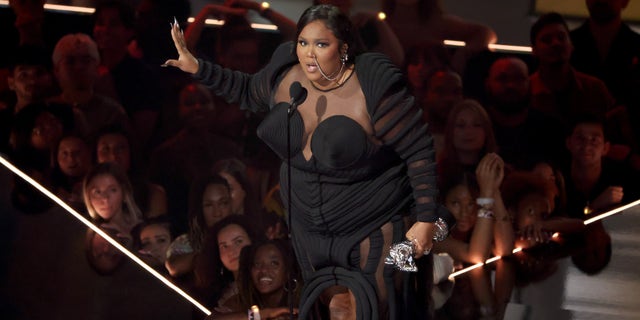 Lizzo accepts the Video For Good award for 'About Damn Time' onstage at the 2022 MTV VMAs at Prudential Center on August 28, 2022 in Newark, New Jersey. 