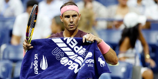 Rafael Nadal of Spain waits during a changeover against Rinky Hijikata of Australia in their Men's Singles First Round match on Day Two of the 2022 US Open at USTA Billie Jean King National Tennis Center on Aug. 30, 2022 in the Flushing neighborhood of the Queens borough of New York City. 