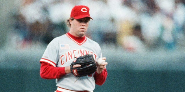 Tom Browning, of the Cincinnati Reds, pitches during the 1990 World Series against the Oakland Athletics at Oakland-Alameda County Coliseum in Oakland, California. 