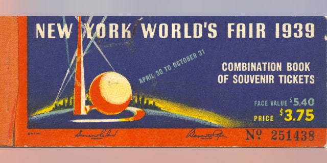 Cover of a book of tickets valid for the New York World's Fair, New York, N.Y., 1939. The fair became a proving ground for television broadcast technology, including the first televised presidential appearance and first televised baseball game.