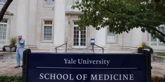 A view outside the Sterling Hall of Medicine near Yale-New Haven Hospital in New Haven, Connecticut. 