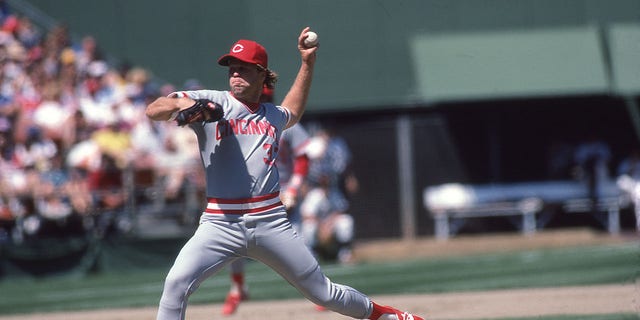 Tom Browning of the Cincinnati Reds pitches against the San Diego Padres at Jack Murphy Stadium in San Diego.  