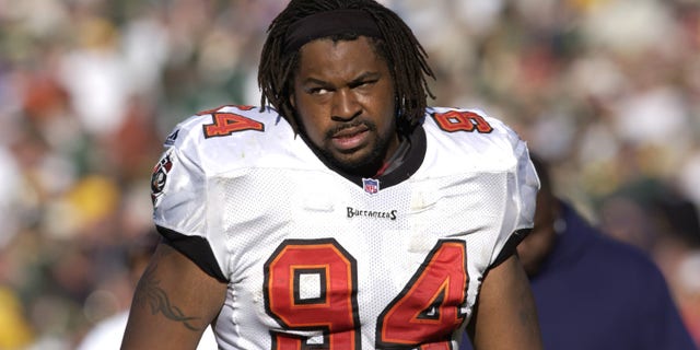 Steve White #94 of the Tampa Bay Buccaneers during the game against the Green Bay Packers at Lambeau Field in Green Bay, Wisconsin in 2001.