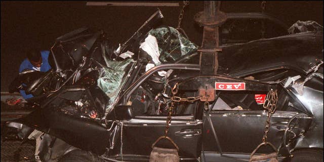 The wreckage of Princess Diana's car in August 1997.