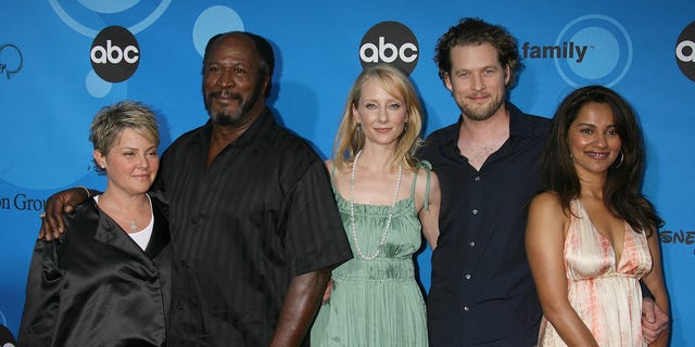 The "Men in Trees" cast in 2006 included, from left: Emily Bergl, John Amos, Anne Heche, James Tupper and Suleka Mathew 