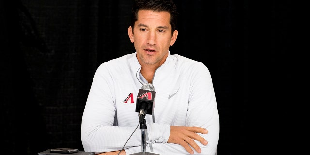 Arizona Diamondbacks general manager Mike Hazen addresses the media at Chase Field in October. October 10, 2017 in Phoenix, Arizona.