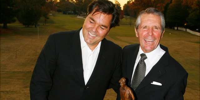 Gary Player and his son, Marc Player, are shown at East Lake Golf Club during The Tour Championship in Atlanta, Georgia, on Nov. 1, 2006.