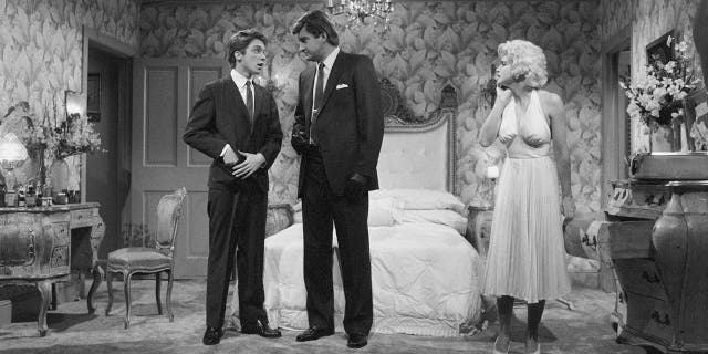 From left: Anthony Michael Hall as Bobby Kennedy, Randy Quaid as John F. Kennedy and Madonna as Marilyn Monroe during the ‘National Enquirer Theatre’ skit of ‘Saturday Night Live’ filmed on November 9, 1985.