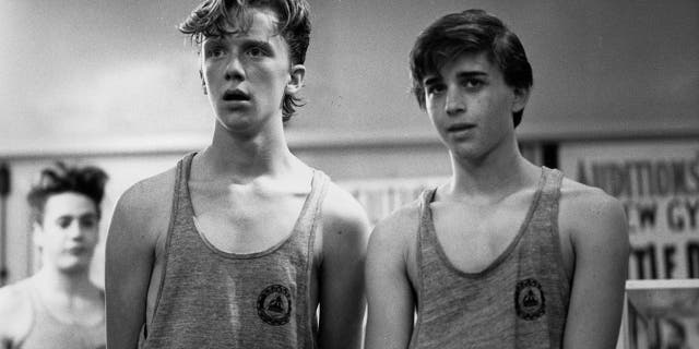 Ilan Mitchell-Smith (right) and Anthony Michael Hall talk in a scene from the Universal Studio movie ‘Weird Science’.