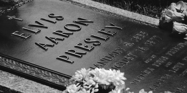 The grave of singer Elvis Presley in Graceland.