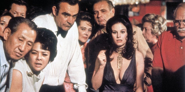 Actor Sean Connery and actress Lana Wood on the set of "Diamonds are forever."