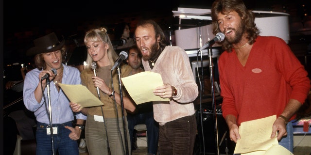 The Brothers Gibb of the Bee Gees and Olivia Newton-John circa 1979 in New York City. 