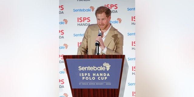 Prince Harry, Duke of Sussex, speaks at the Sentebale ISPS Handa Polo Cup 2022 in Aspen, Colorado.