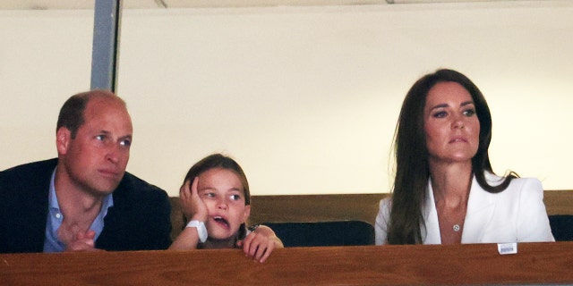 Prince William, Princess Charlotte and Catherine, Duchess of Cambridge watch during the Commonwealth Games on Aug. 2, 2022, in Birmingham, England.