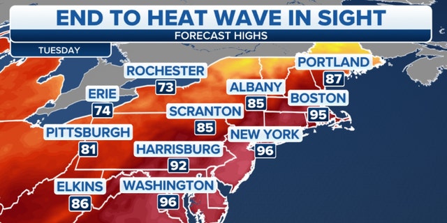High temperatures in the Northeast on Tuesday