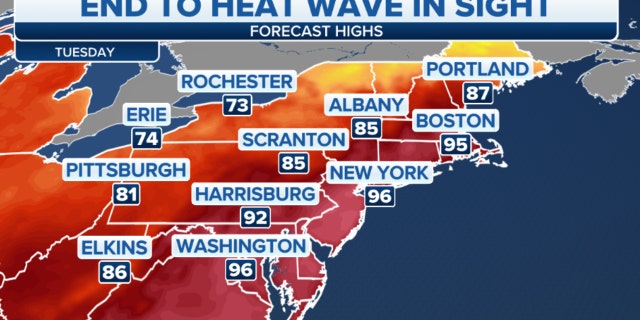 High temperatures in the Northeast on Tuesday