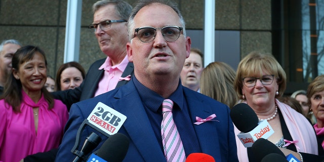 Hedley Thomas speaks to the media at the NSW Supreme Court in Sydney, Australia, 30 August 2022. Rugby His League Newtown His Jets former player Chris Dawson has been found guilty of murdering his first wife, Lynette, in January 1982, more than 30 years ago. . "teacher's pet"