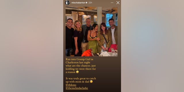 Mischa Barton wrote on her Instagram story, which also featured "Gossip Girl" actors Jessica Szohr and Chace Crawford, that "it was truly great to catch up with mom &amp; dad," referencing Melinda Clarke and Tate Donovan.