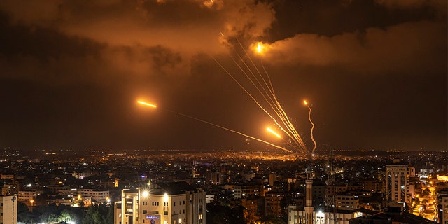 Rockets fired by Palestinian militants towards Israel, in Gaza City, Friday, August 5, 2022.