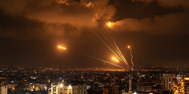 Rockets fired by Palestinian militants toward Israel, in Gaza City, Friday, Aug. 5, 2022.