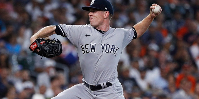 New York Yankees pitcher J.P. Sears delivers during the fourth inning against the Houston Astros, July 21, 2022, in Houston.