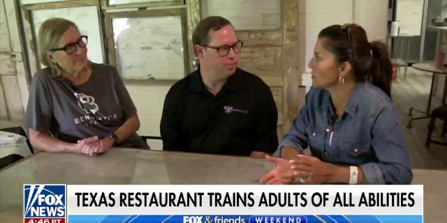 Jan Underwood (left) and her son Austin (middle) talk to ‘Fox and Friends Weekend’ co-host Rachel Campos-Duffy (right) about the job opportunities available for adults with special needs in Mingus, Texas.