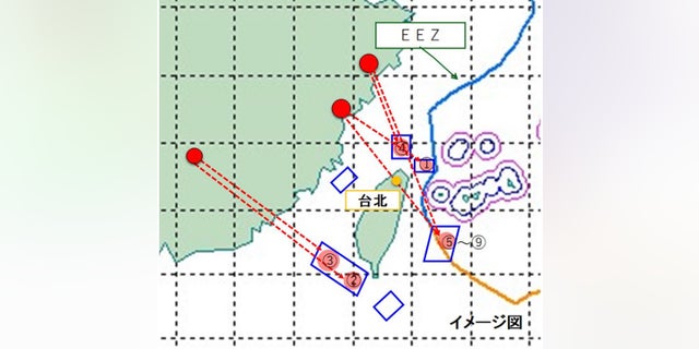 Japan released a map of where it says Chinese missiles landed around Taiwan, Aug. 4, 2022.