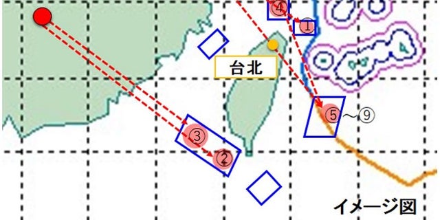 Japan released a map of where it says Chinese missiles landed around Taiwan, Aug. 4, 2022.