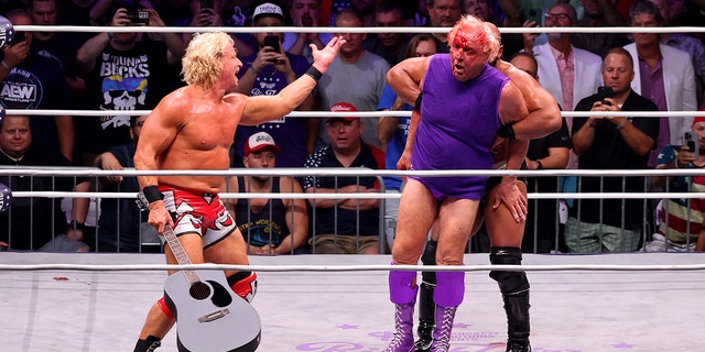 Jeff Jarrett and Ric Flair in action during Ric Flair's Last Match at Nashville Municipal Auditorium on July 31, 2022 in Nashville, Tennessee.