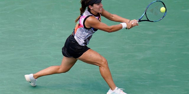 Jessica Pegula, of the United States, returns a shot during a match against Daria Saville, of Australia, at the Citi Open tennis tournament in Washington, Wednesday, Aug. 3, 2022.