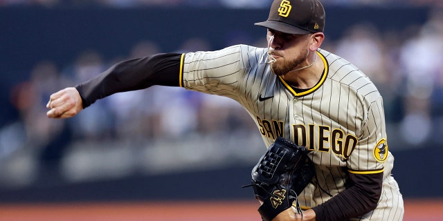 Joe Musgrove of the San Diego Padres pitches against the Mets at Citi Field, July 24, 2022, in New York City.