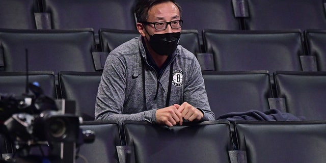 Brooklyn Nets Governor Joe Tsai watches the game against the Los Angeles Clippers at the Staples Center in Los Angeles, California on February 21, 2021.
