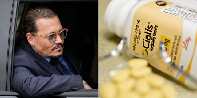 A photo combination of Johnny Depp and a bottle of erectile dysfunction medication Cialis, which he was prescribed, according to court papers.