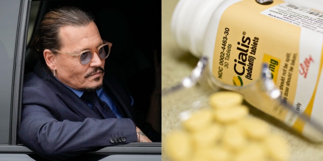 A photo combination of Johnny Depp and a bottle of erectile dysfunction medication Cialis, which he was prescribed, according to court papers.